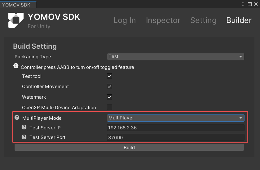 Multiplayer test build configuration