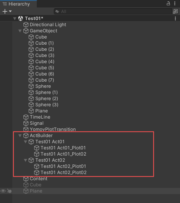 Hierarchy: arrange Acts and Plots from top to bottom in runtime order